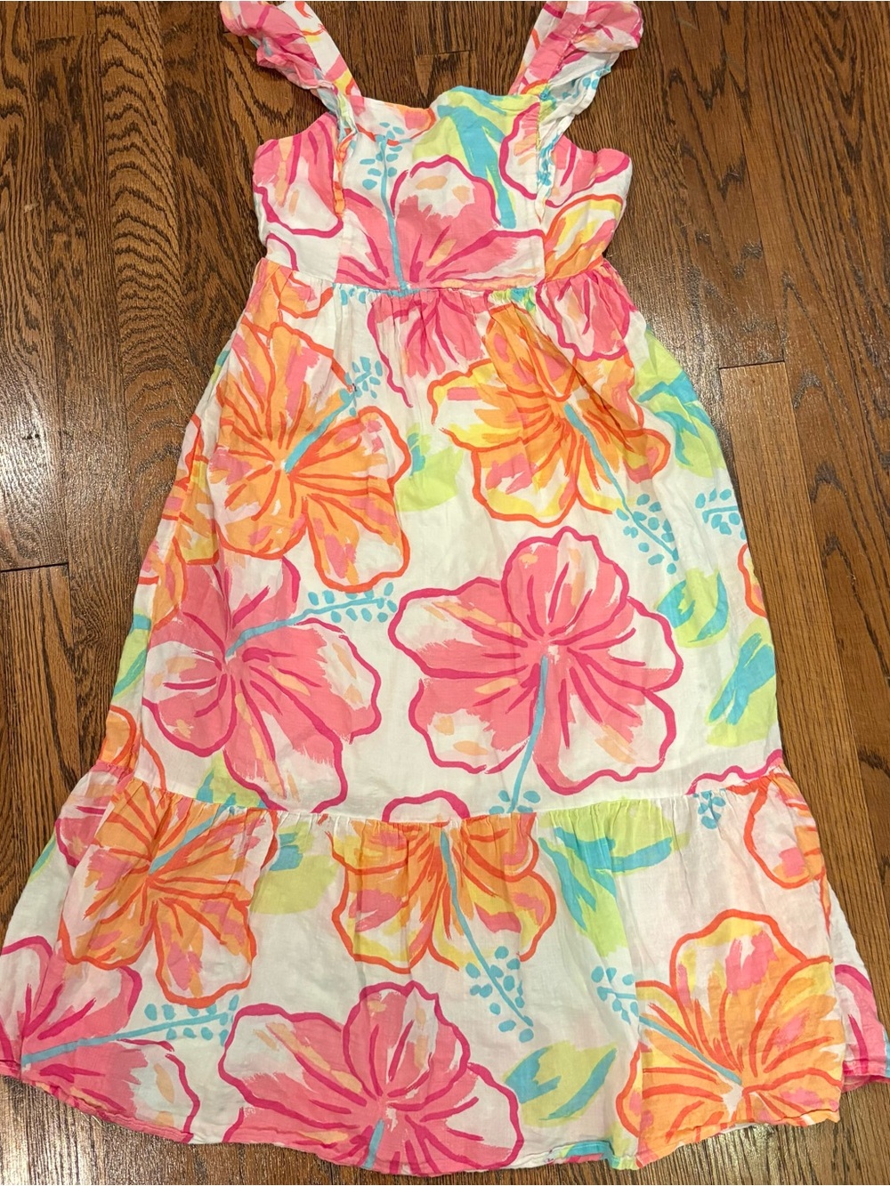 Girls' Cat & Jack Floral Maxi Sundress - Pink & Orange Tropical Print